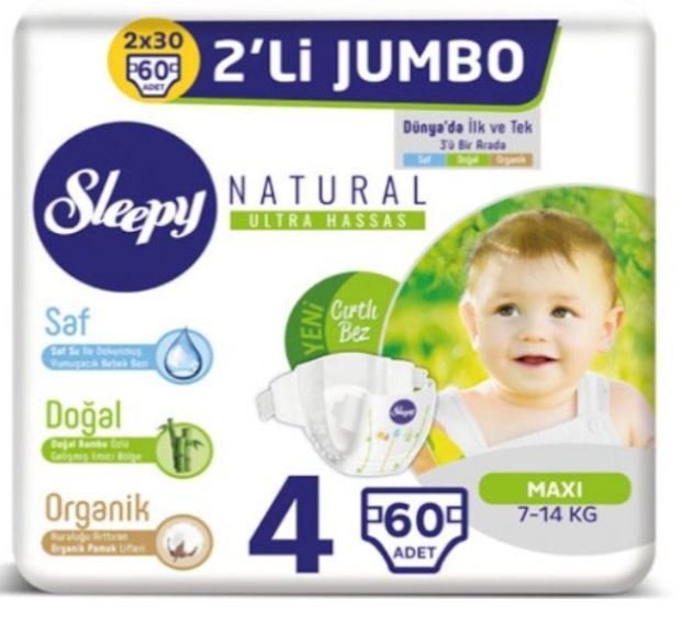 Sleepy Natural Bebek Bezi 4 Numara 60'lı