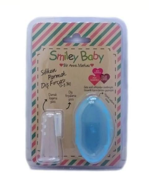 Smiley Baby 0-3 Yaş Silikon Parmak Diş Fırçası Mavi