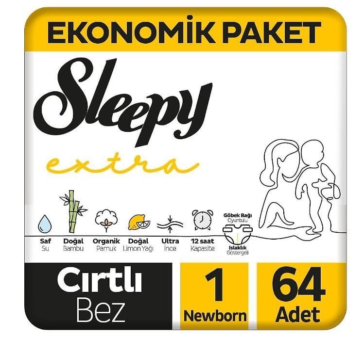 Sleepy Extra 1 Numara Yenidoğan 64'lü Bebek Bezi