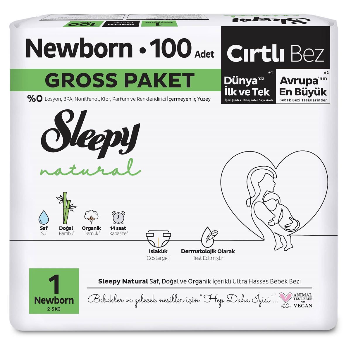 Sleepy Natural Bebek Bezi 1 Numara Yenidoğan 100'lü