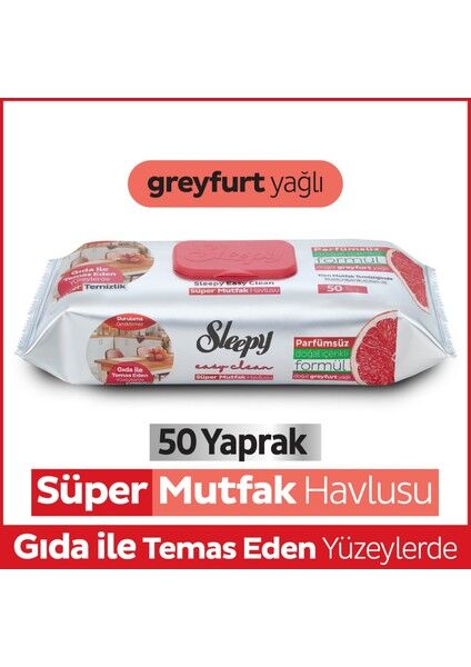 Sleepy Easy Clean Doğal Greyfurt Yağlı Mutfak Havlusu 50 Yaprak