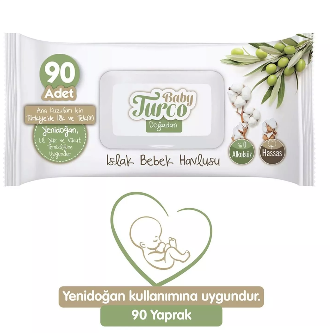 Baby Turco Islak Havlu Mendil Yenidoğan 90 Yaprak Doğadan