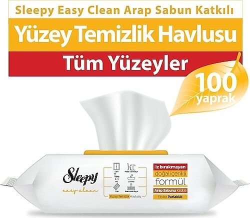 Sleepy Easy Clean Arap Sabunu Katkılı Yüzey Temizlik Havlusu 100 Yaprak