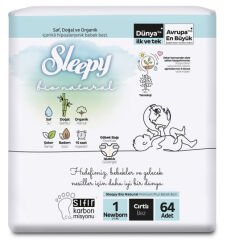 Sleepy Bio Natural 2 li Jumbo 1 Beden Yenidoğan 64 Adet