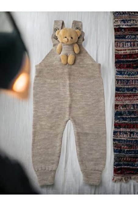 Kız Bebek Triko Ayıcıklı Salopet Taş