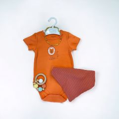 Bebek Kehribar Taşı Kolye ve Bebek Badiler ile Bebek Hediye Takımı Lion