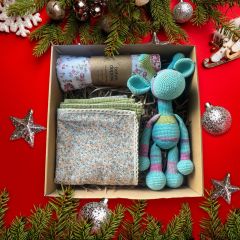 Bebek Hediye Paketi Amigurumi Oyuncak, Müslin Örtü ve Bebek Battaniye Renkli