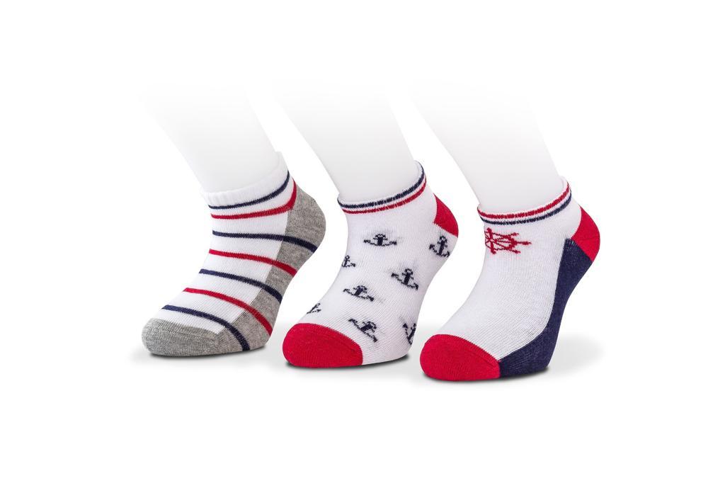 Organik Çocuk Çorabı 3-4 Yaş Marine Kırmızı Çizgili