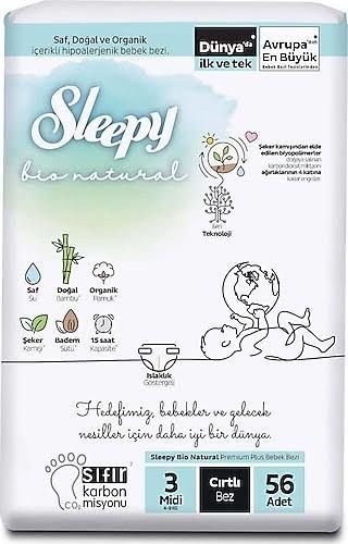 Sleepy Bio Natural 3 Numara Midi 56'lı Bebek Bezi