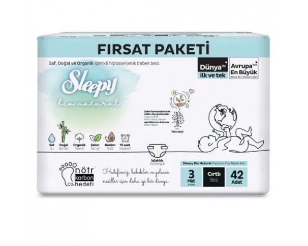 Sleepy Bio Natural 3 Numara Midi 42'li Bebek Bezi