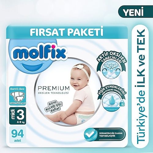 Molfix Premium Ultra Fırsat Paketi 3 Numara Midi 94'lü