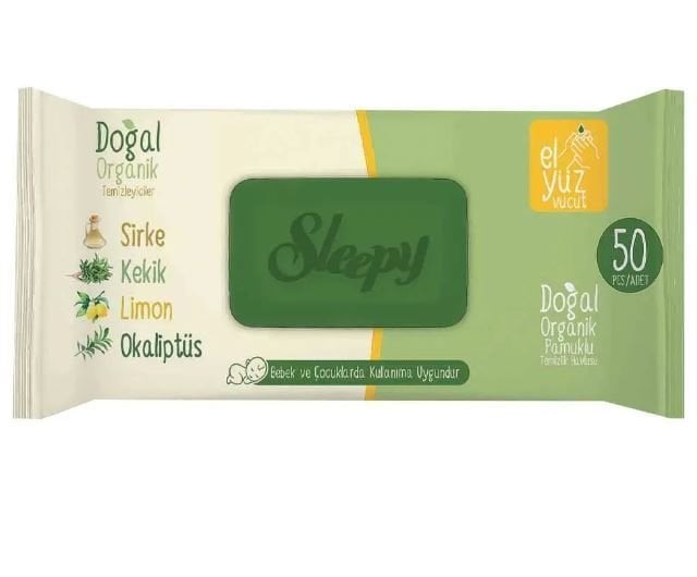 Sleepy Doğal Organik Pamuklu Islak Medil 50'lı